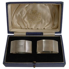 Retro Pair of English Sterling Silver Art Deco Napkin Rings, 1934