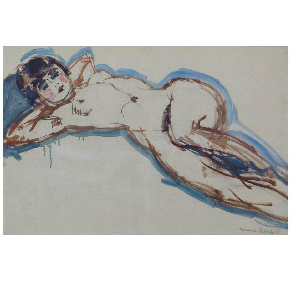 Maurice Henri Hensel, Watercolor on Board of Female Nude, circa 1940s