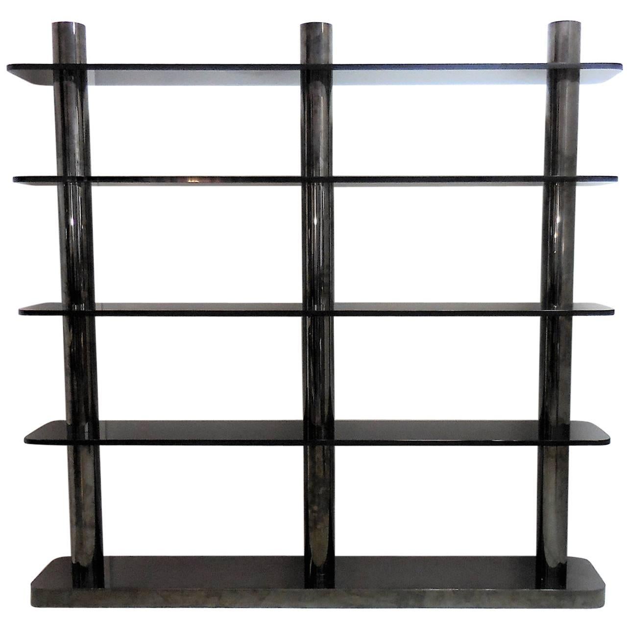 Karl Springer Bronze and Glass Bookcase Wall Unit, 1975