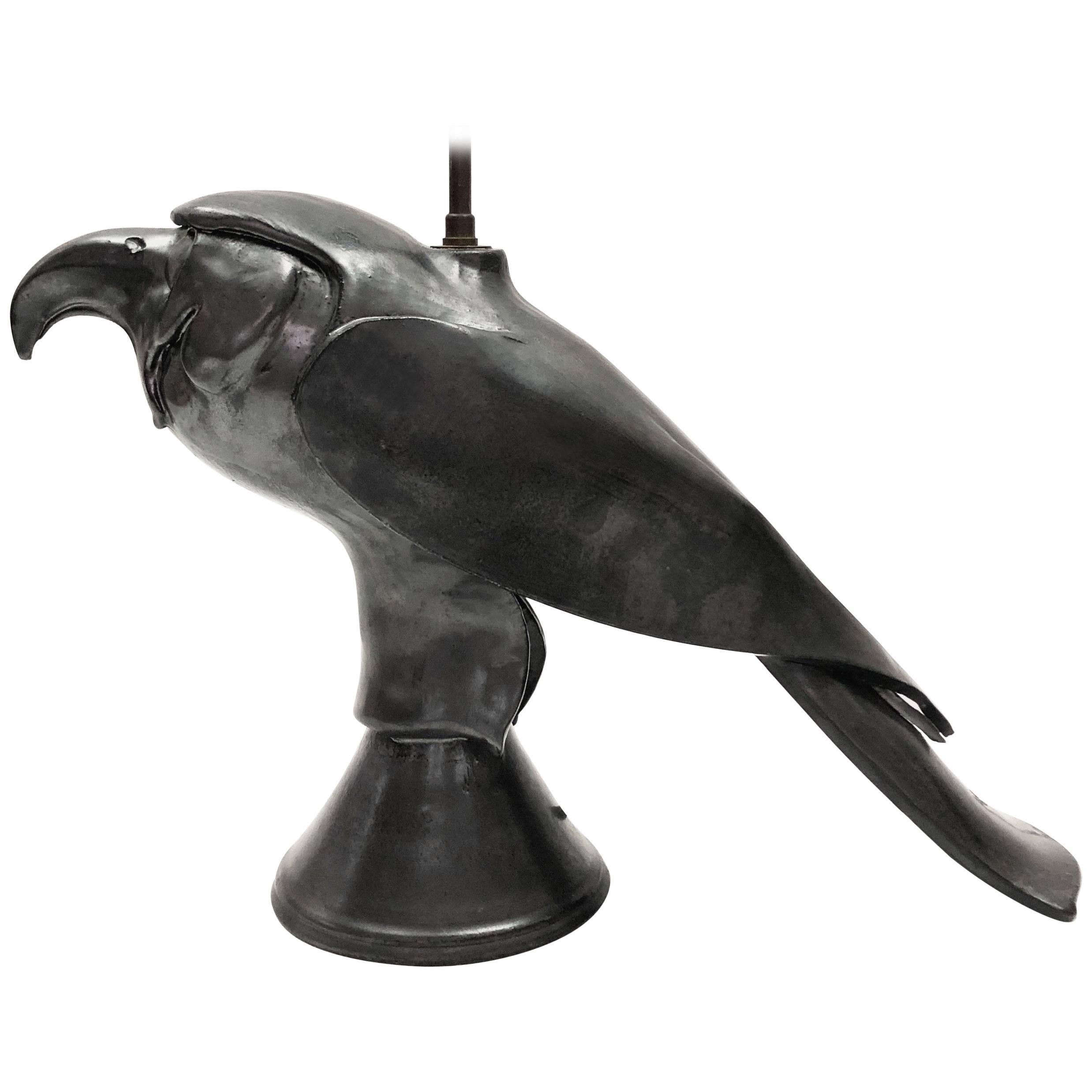 Ceramic Lamp Base, Bird Shaped, Glazed in Black For Sale