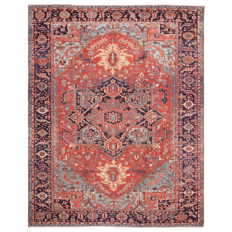 Large Antique Geometric Heriz Persian Rug at 1stDibs