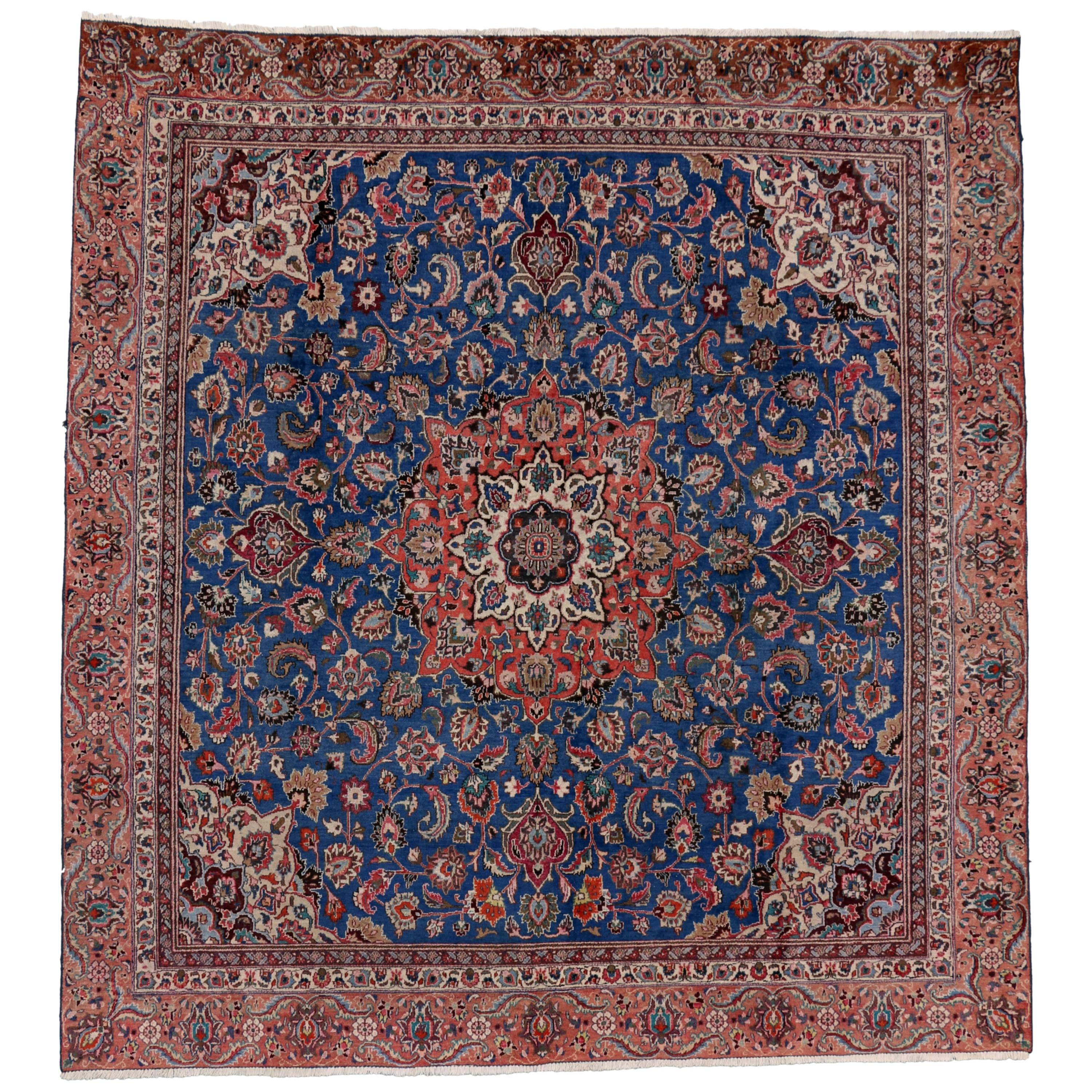 Vintage Persian Tabriz Rug with Traditional Style, Square Tabriz Rug