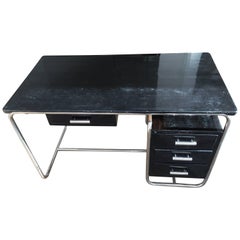 Marcel Breuer Bauhaus Writing Desk with Two Chairs Black Lacquered