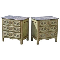 Pair of Painted French Louis XIV Marble Top Chest