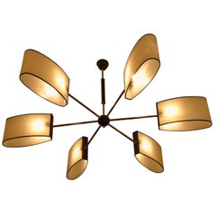 French 1950s Circular Chandelier with Six Lighted Arms by Maison Lunel