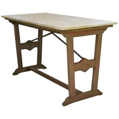 Retro 1930s Arts & Crafts Bistro Table with Marble Top from France