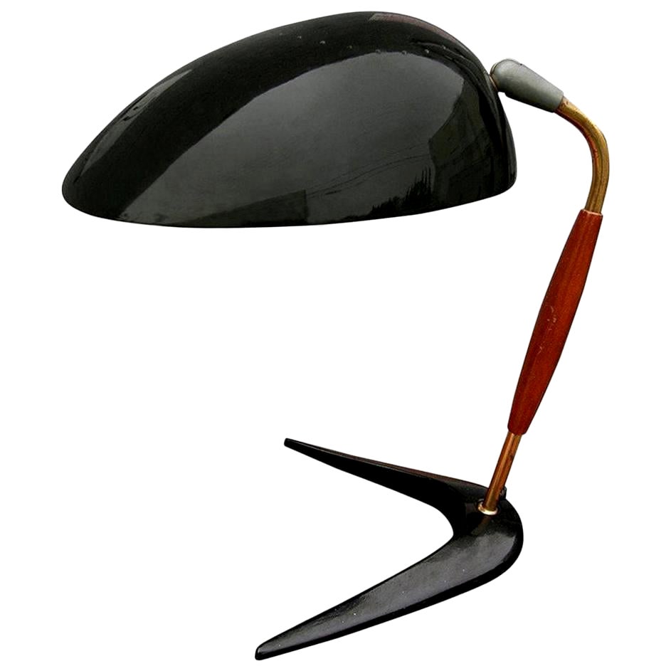 Lampe de bureau ou de table Lightolier en métal noir et bois des années 1960 en vente