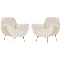 Italian Club Chairs in Ivory by Gigi Radice for Minotti, 24k Gold Edition