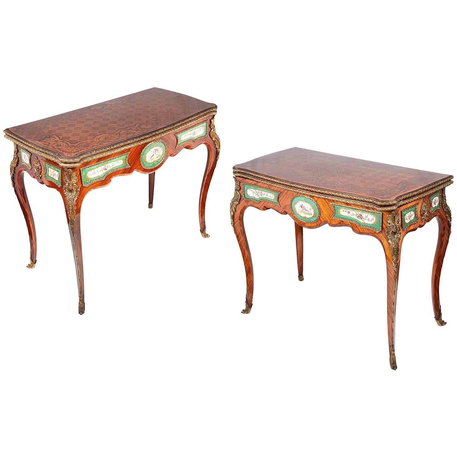Fine Pair 19th Century Sèvres Mounted Card Tables For Sale