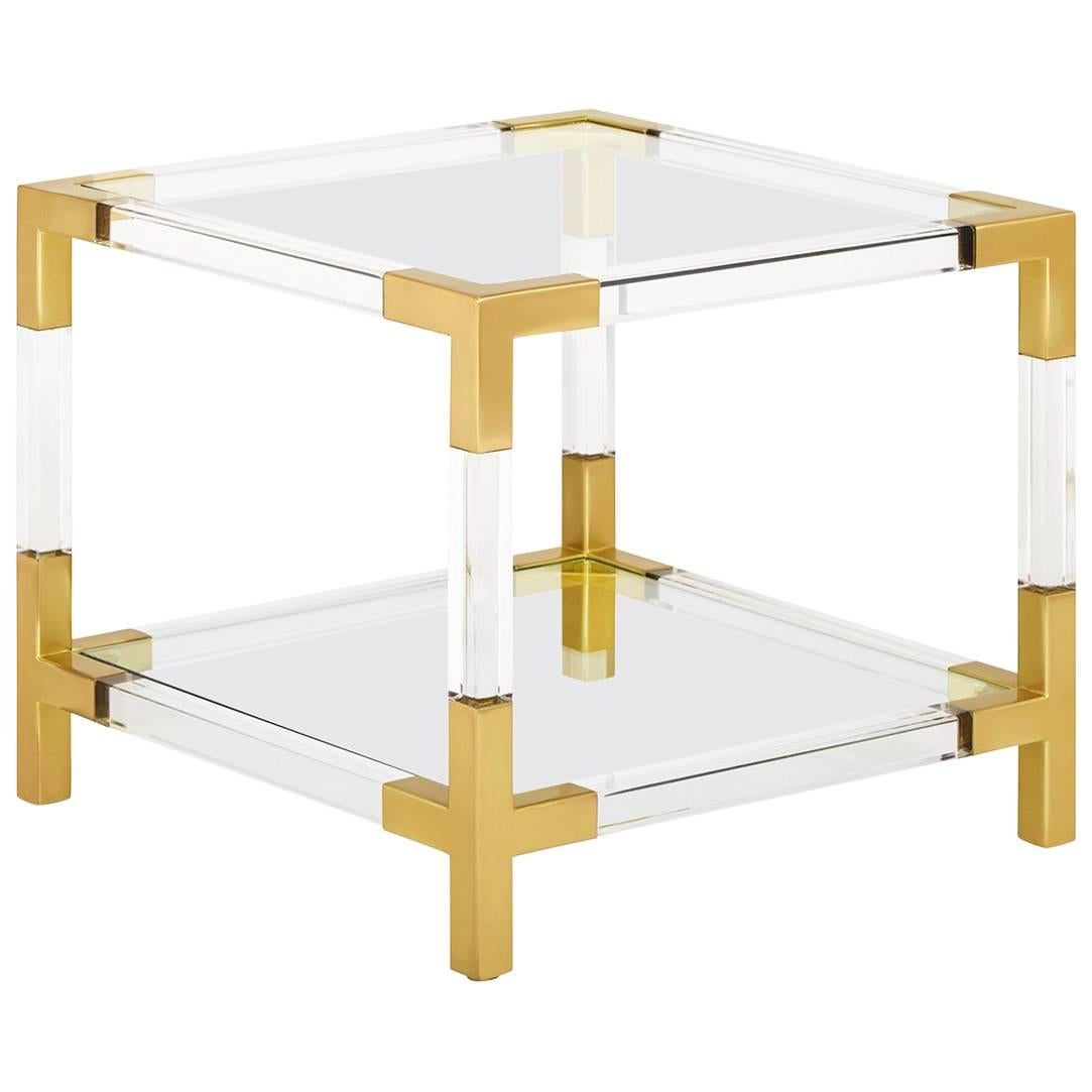 Jacques Lucite and Brass Two-Tier Accent Table