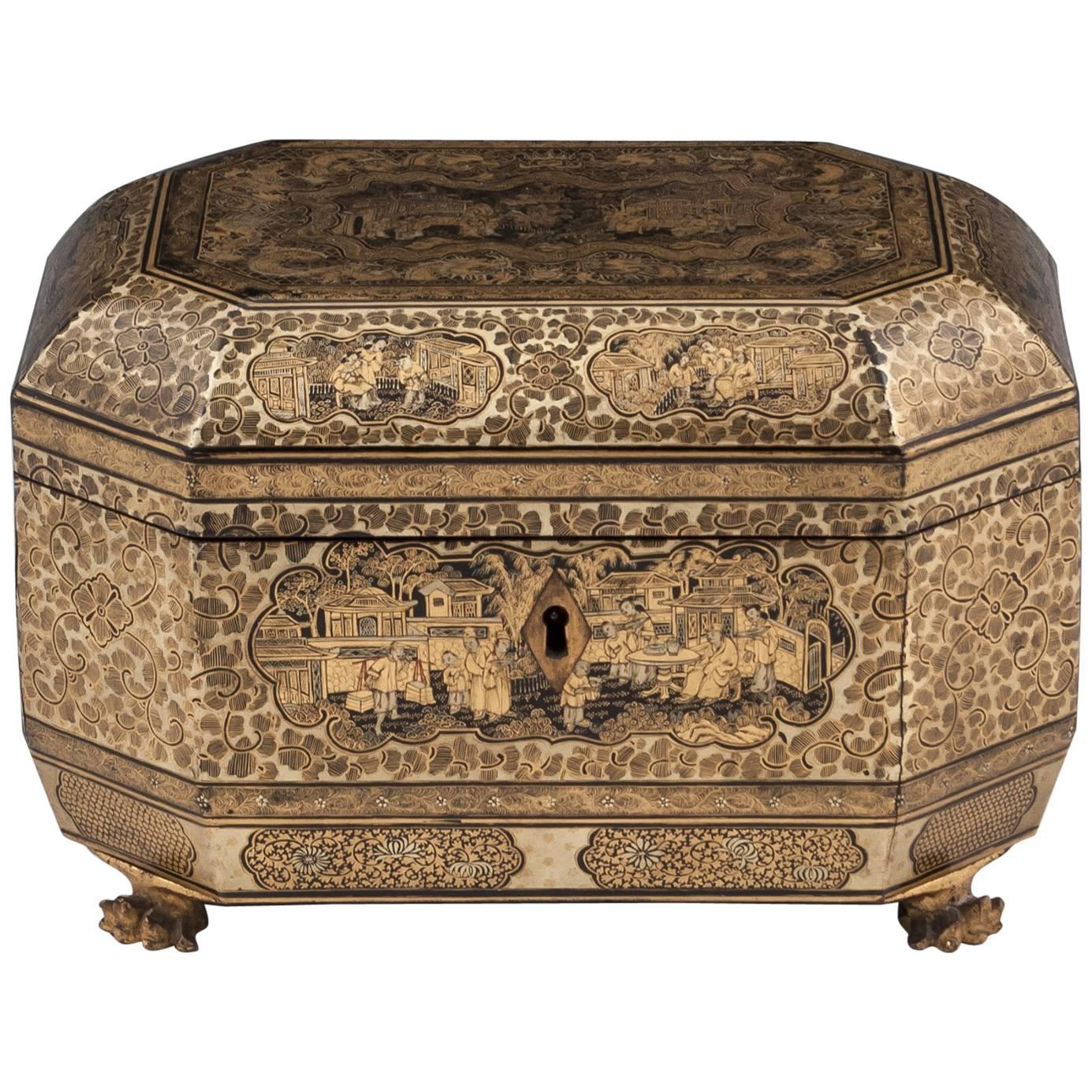 Antique Chinese Lacquer Tea Chest, 19th Century
