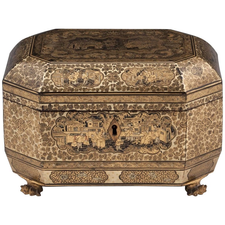 Antique Chinese Lacquer Tea Chest, 19th Century at 1stDibs