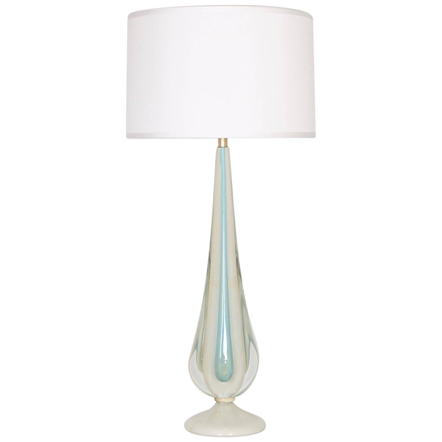 Flavio Poli for Seguso Sommerso Lamp in Blue and White with Gold Aventurine