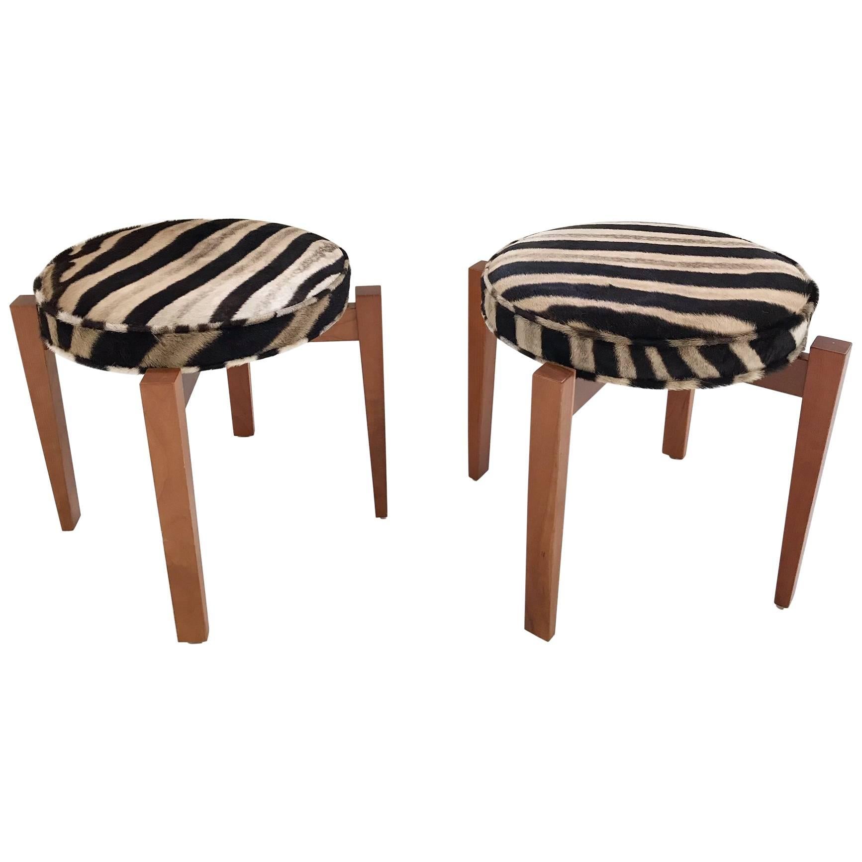 Jens Risom for Ralph Pucci Glasshouse Bench Stools in Zebra Hide, Pair