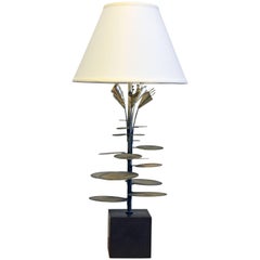 Mid-Century Modern Lilly Pad Silvered Sculptural Table Lamp Style of Curtis Jere