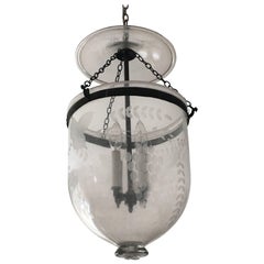 19th Century British Ceylonese Handblown Etched ‘Glow Lamp’ Bell Jar Lantern