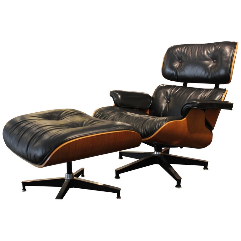 Modern Black Leather And Walnut Herman Miller Eames Lounge Chair Modern Black Leather And Walnut Herman Miller Eames Lounge Chair Ottoman For