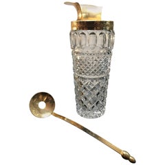 Glass and Gilt Metal Cocktail Mixing Jug or Pourer and Spoon