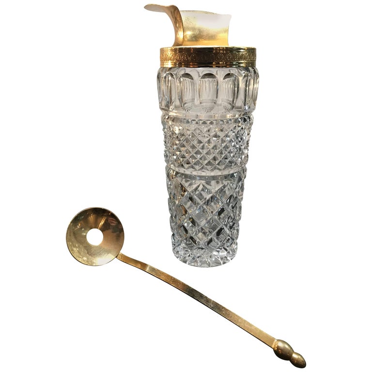 Glass and Gilt Metal Cocktail Mixing Jug or Pourer and Spoon at 1stDibs