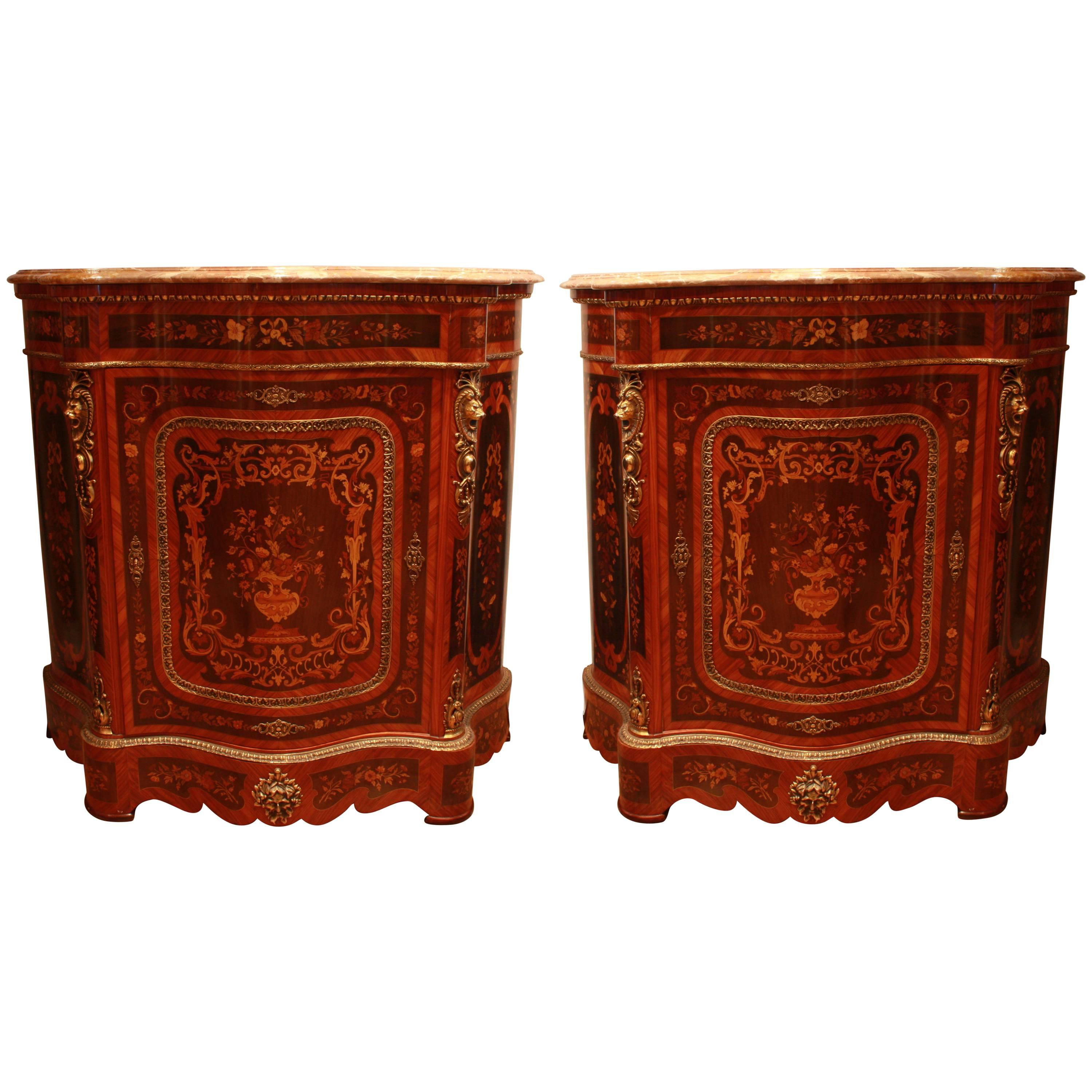 Pair of French Late 19th Century Marquetry Kingwood Cabinets