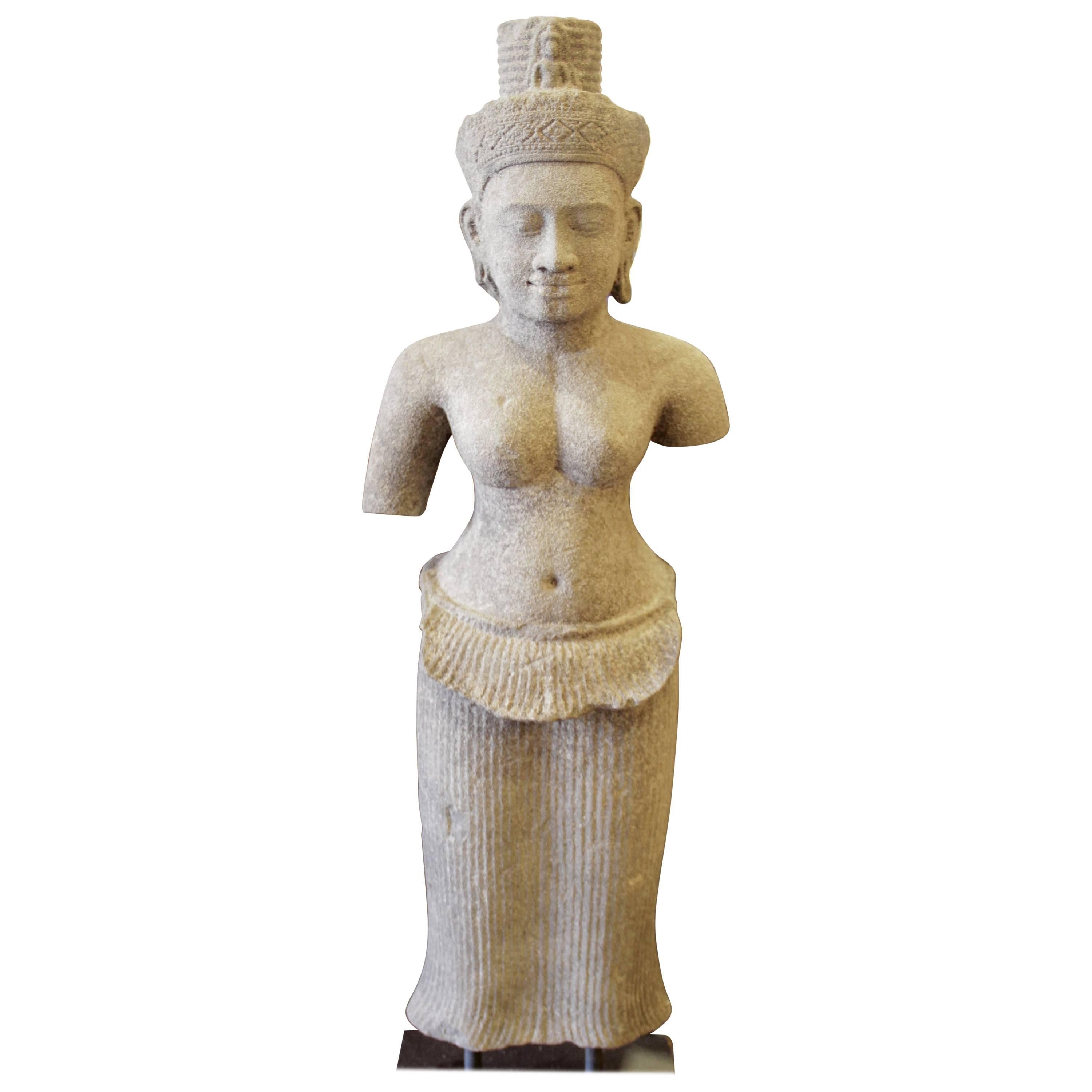 Sandstone Khmer Figure of Uma Goddess Fertility Love Deity Shakti Cambodia For Sale