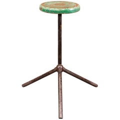 Three Pole Factory Stool Vintage Shop Industrial Style, Steel and Wood