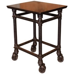 Antique Turtle Print Table, Rolling Bar Cart