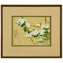 Chinese Floral Painting with Bird Yu Yuen Kai