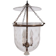 Antique English Bell Jar Lantern with Etched Trellis Motif