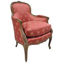 Antique French Country Louis XV Style Walnut Bergere Arm Chair Boudoir Chair