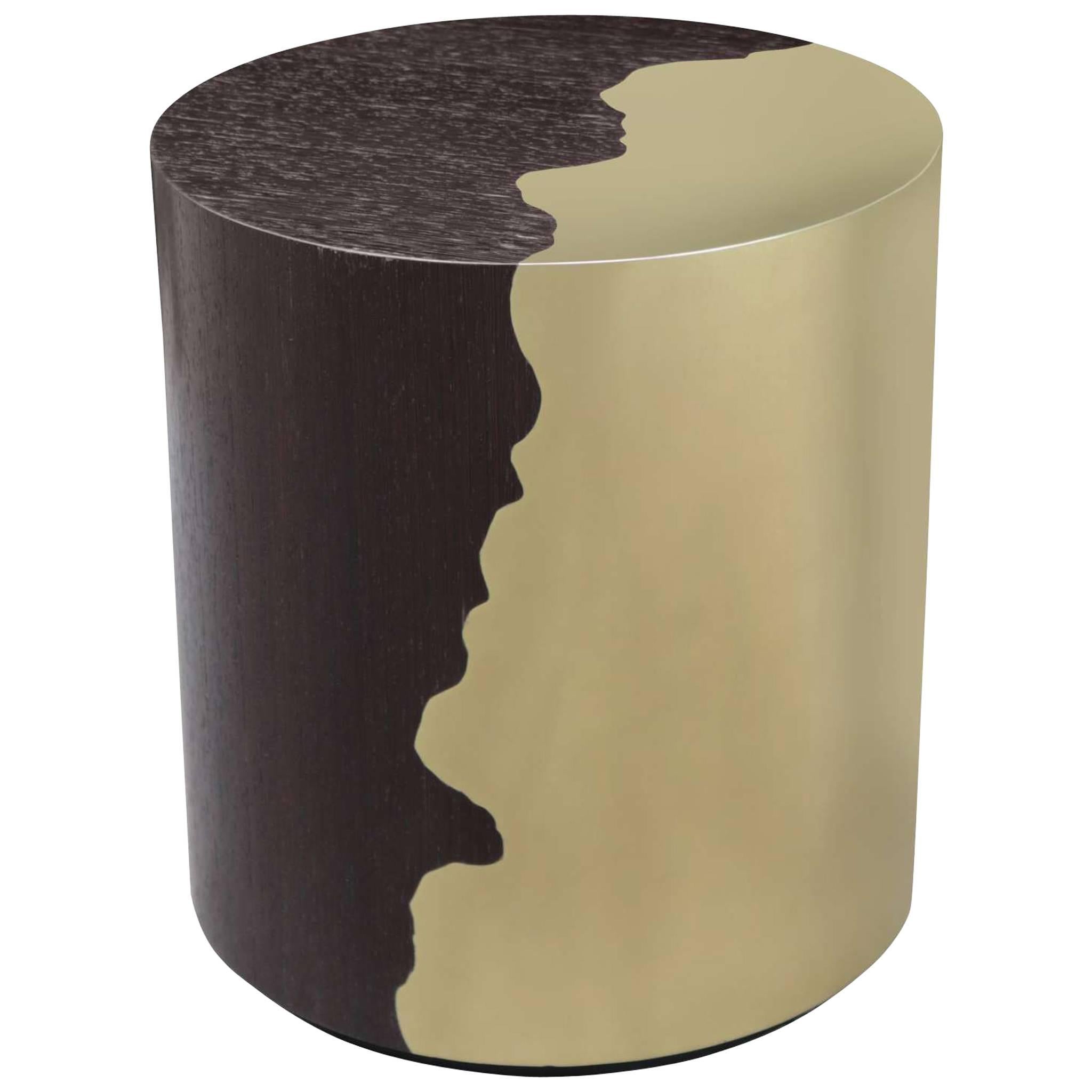 Contemporary Oak and Brass Round Side Table