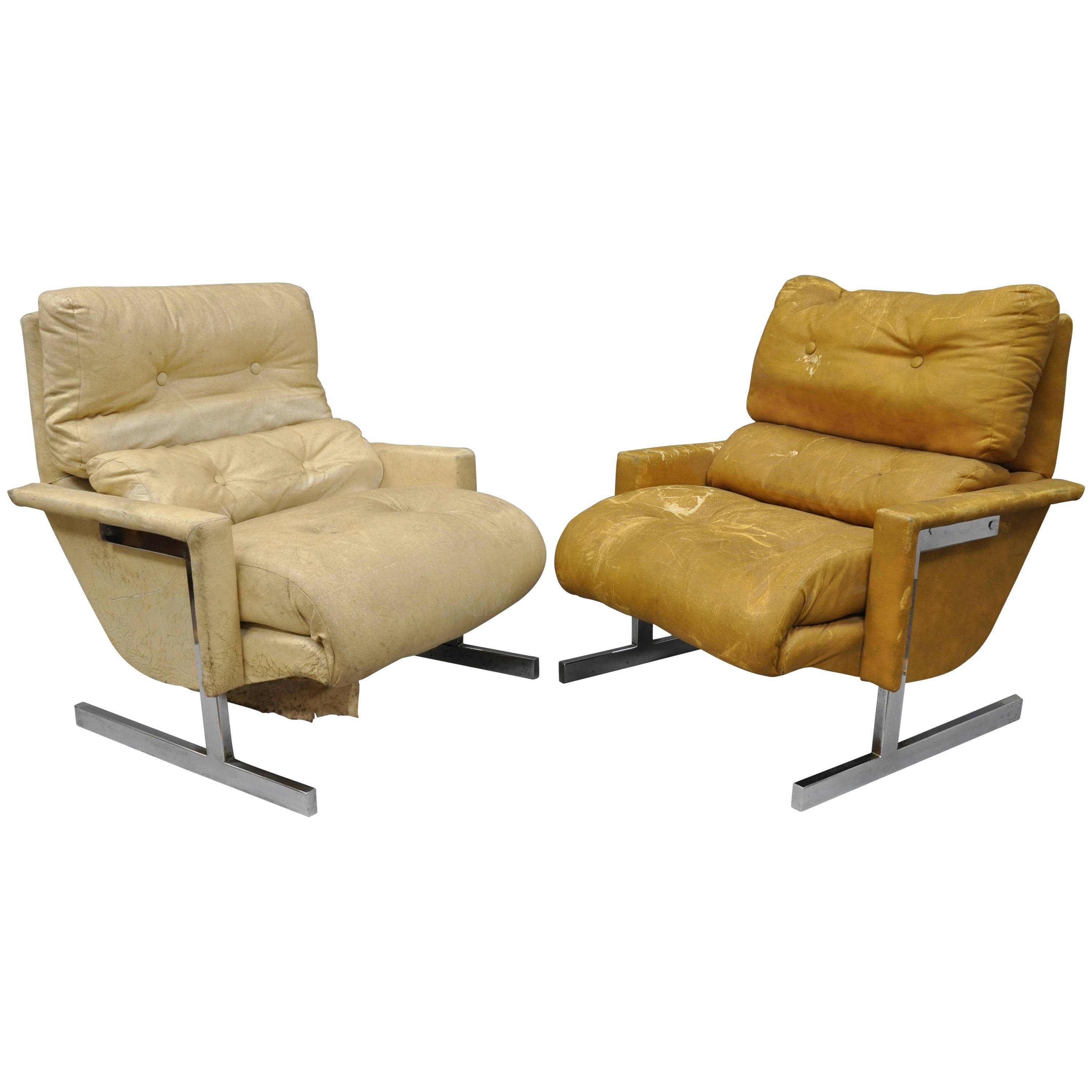 Pair of Chrome Club Lounge Chairs after Milo Baughman by Cimon Limited Canada