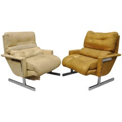 Pair of Chrome Club Lounge Chairs after Milo Baughman by Cimon Limited Canada