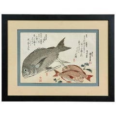 gravure sur bois japonaise de poisson du 19e siècle par Utagawa Hiroshige