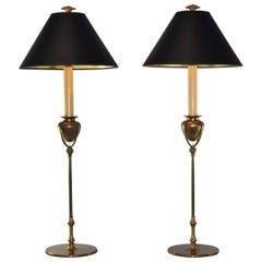 Pair of Tall Chapman Brass Buffet Lamps, 1985