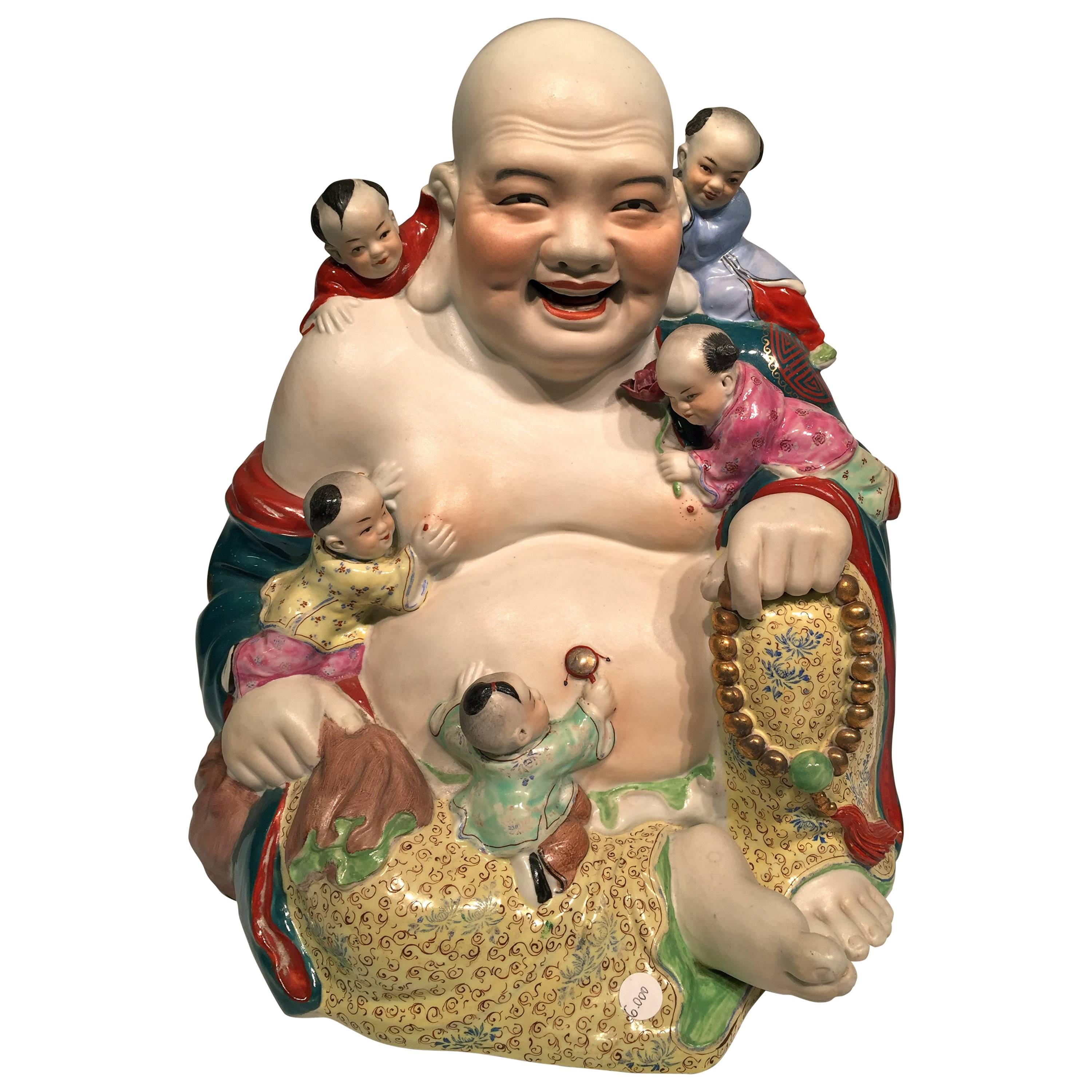 OLD CHINESE Porcelain Multicolored "Smiling Buddha", circa 1900