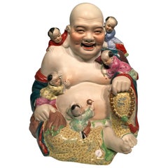 Antique OLD CHINESE Porcelain Multicolored "Smiling Buddha", circa 1900