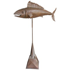 Modern Copper Fish Sculpture or Weathervane with Marble Eyes by Michael Bonne