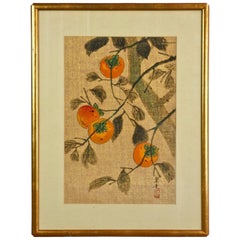 Midcentury Chinese Ink and Color on Paper Persimmon Painting