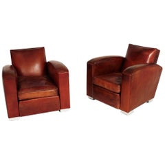 Antique Pair of Art Deco Club Chairs by Jacques Adnet