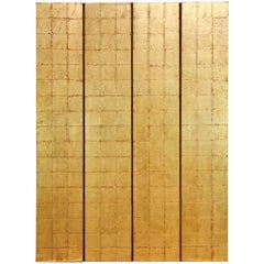 Four-Panel Gold Leaf Room Divider Two Sided Screen