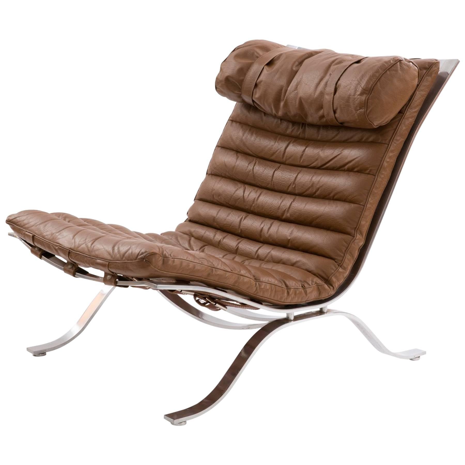 Arne Norell 'Ari' Steel and Leather Lounge Chair