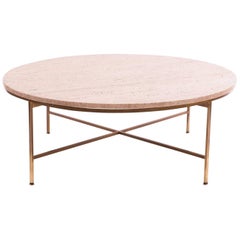 Paul Mccobb Brass and Travertine Cocktail Table