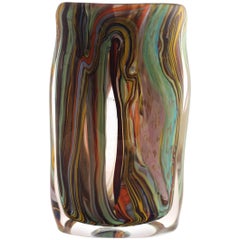 Murano Vase Signed Colored and Gold Vase by Giuliano Tosi
