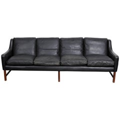 Fredrik Kayser Four-Seat Midcentury Black Leather Sofa