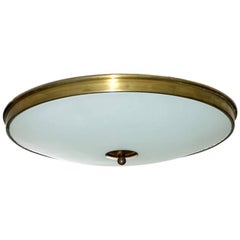 Fontana Arte Italian Design 1950s Midcentury Frosted Glass Brass Flushmount Lamp