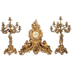 Large 19th Century Louis XVI Style Ormolu Clock Set