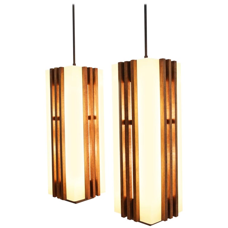 Pair of Large Frank Lloyd Wright Style Chandeliers/Pendants at 1stDibs