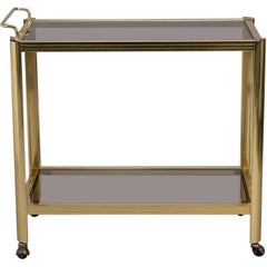 Two-Tier Brass and Glass Midcentury Bar Trolley