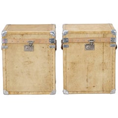 Pair of Reconditioned English Ecru Vellum Trunks